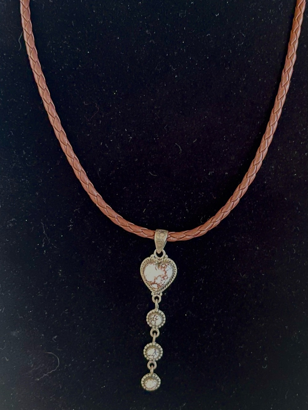 Silk Ribbon Brown Heart Pendant Wildhorse Magnesite Pendant Sterling Silver.